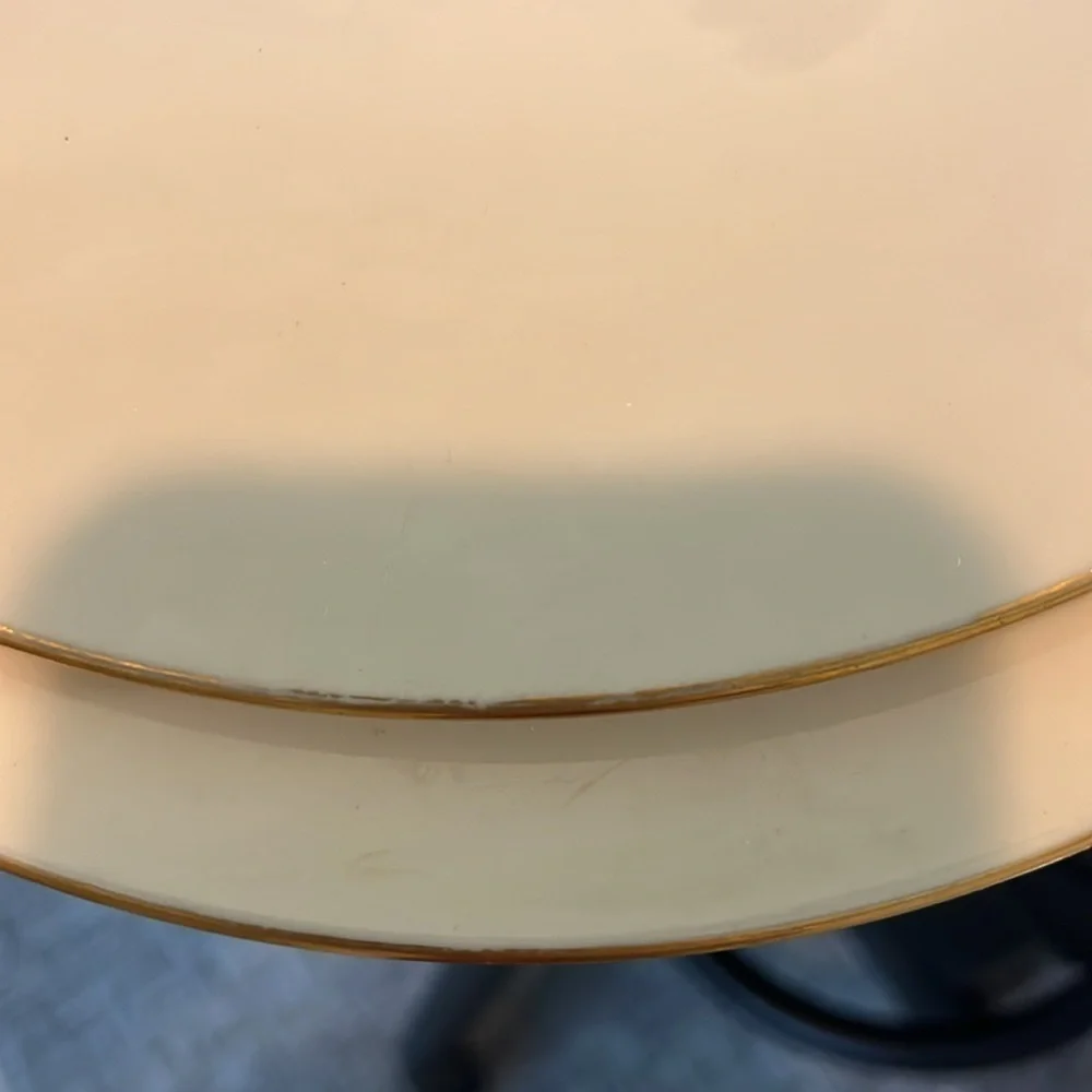 Set of 2 Lenox Olympia Dinner Plates Gold Rimmed Made in USA 10.5” Cream Color